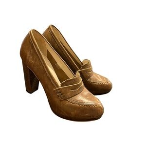 BOUTIQUE 9 NIGHT Cognac Brown Leather Designer Oxford Platform Pumps Heels 9